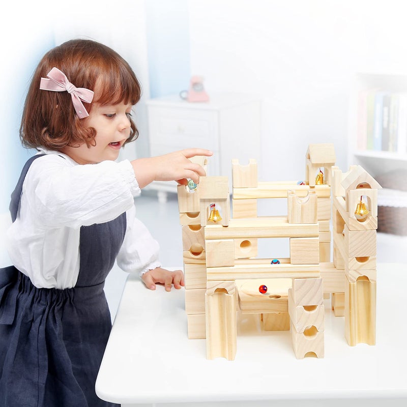 Onshine Wooden Marble Run for Kids Ages 4-8, 80 Pieces Wood Building Blocks Toys and Construction Play Set, Marble Track Maze Game STEM Learning Toys Gifts for Boys Girls (80pc Set) - Image 5